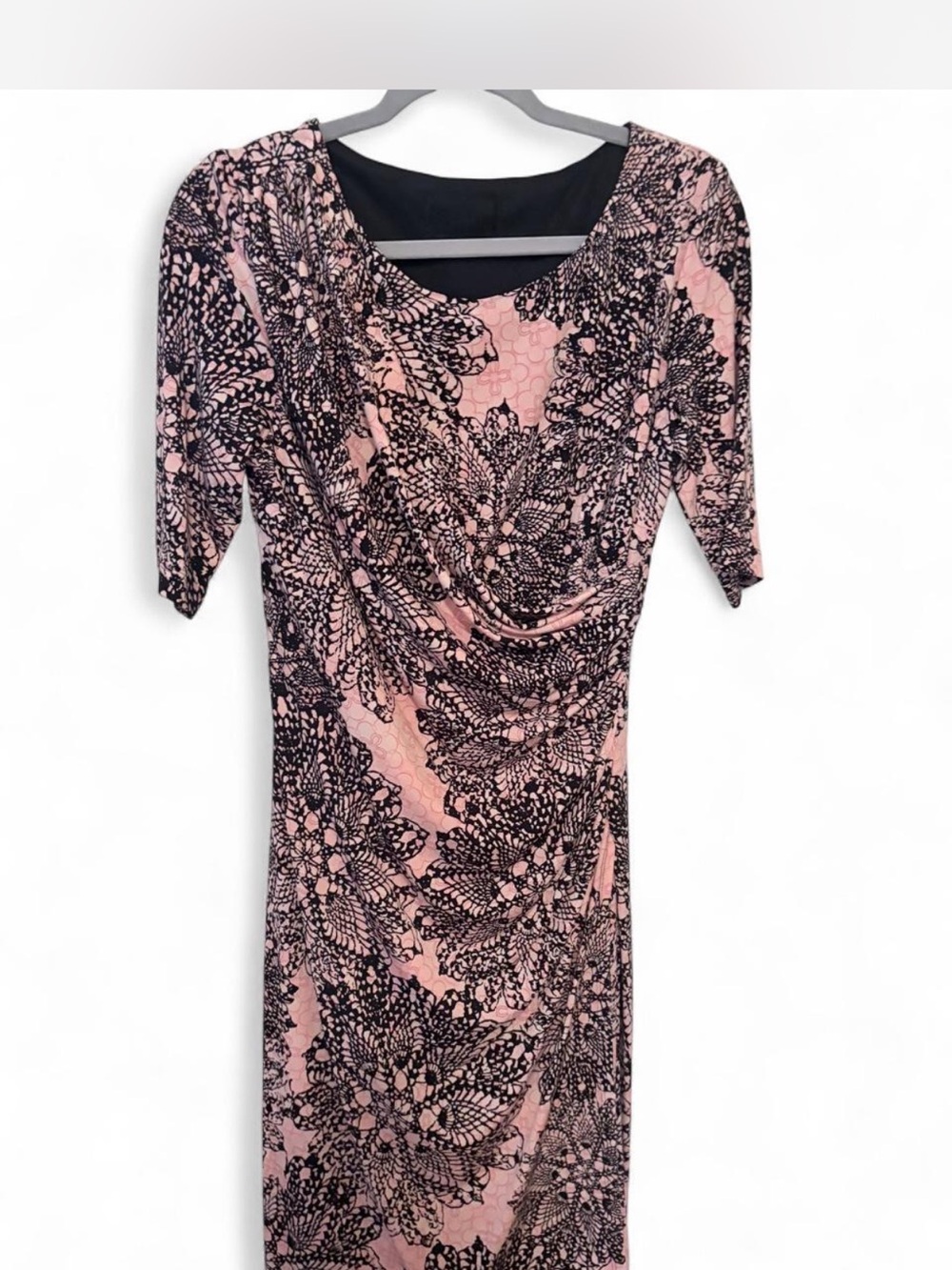 Pink and Black Floral Draped Womens Dress